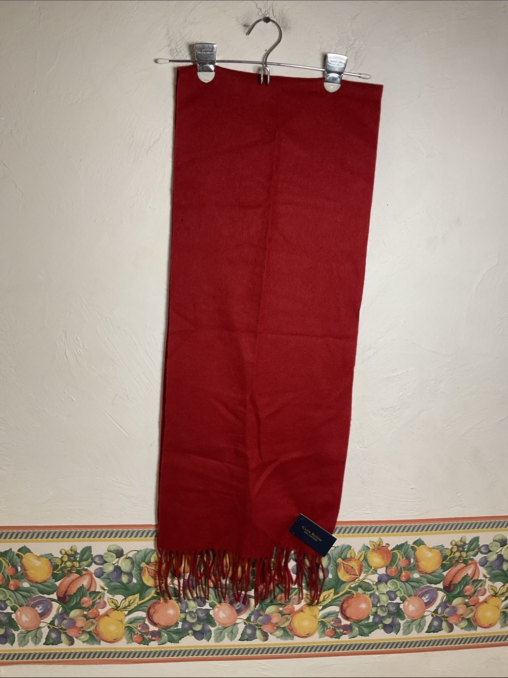 Club Room Men’s 100% Cashmere Fringe Scarf Red NWT